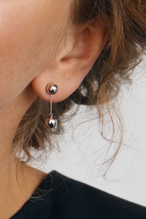 Earrings Dual Mini Orb Earrings, white gold for a unique and sophisticated look