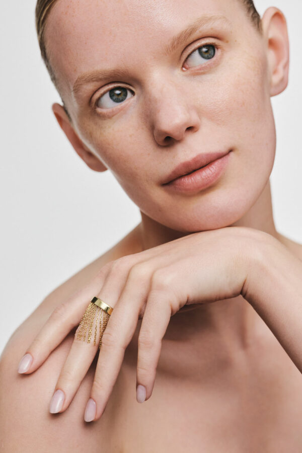 Rings Short Chainfall Ring, yellow gold with modern design available now