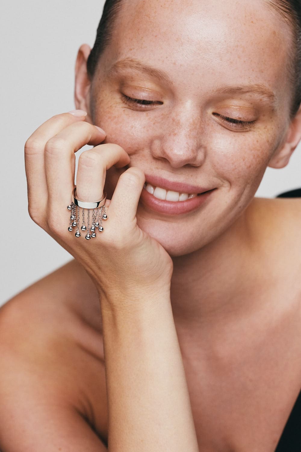 Rings Orbs Chainfall Ring, white gold available online with expert craftsmanship