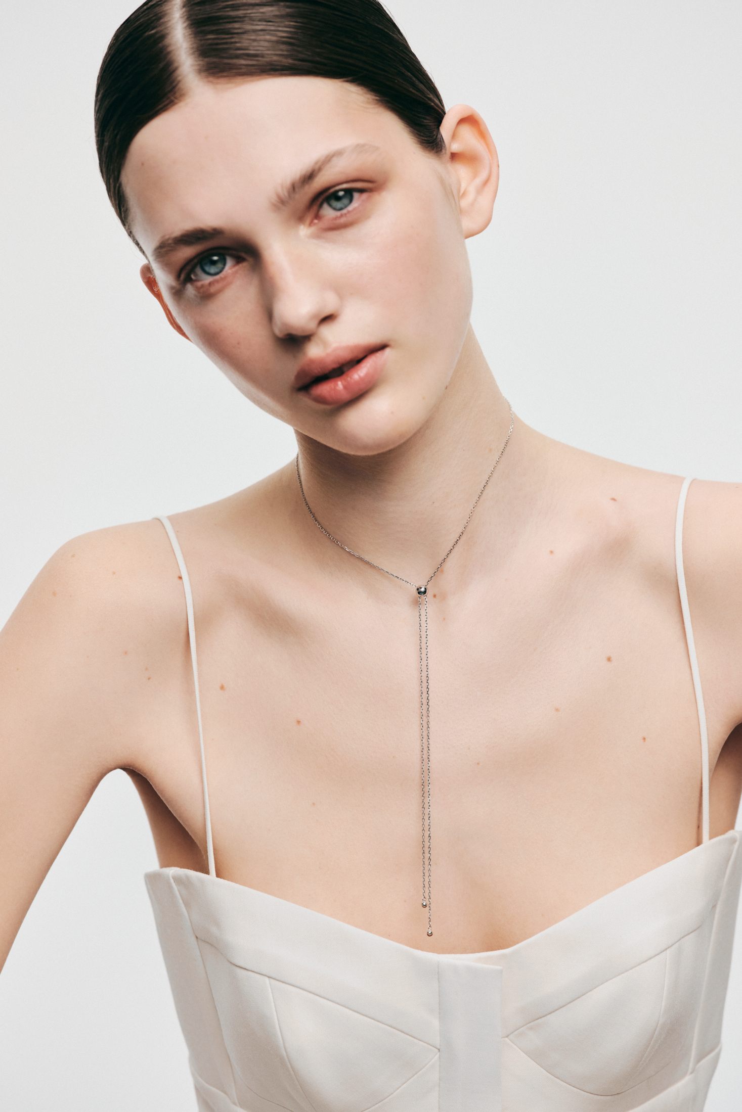 Custom Necklaces Orbs Tie Necklace, white gold for a luxurious style