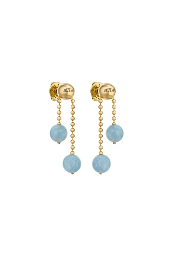 Earrings Celestial Blue Duo Drop Earrings, yellow gold with timeless design by Guzema