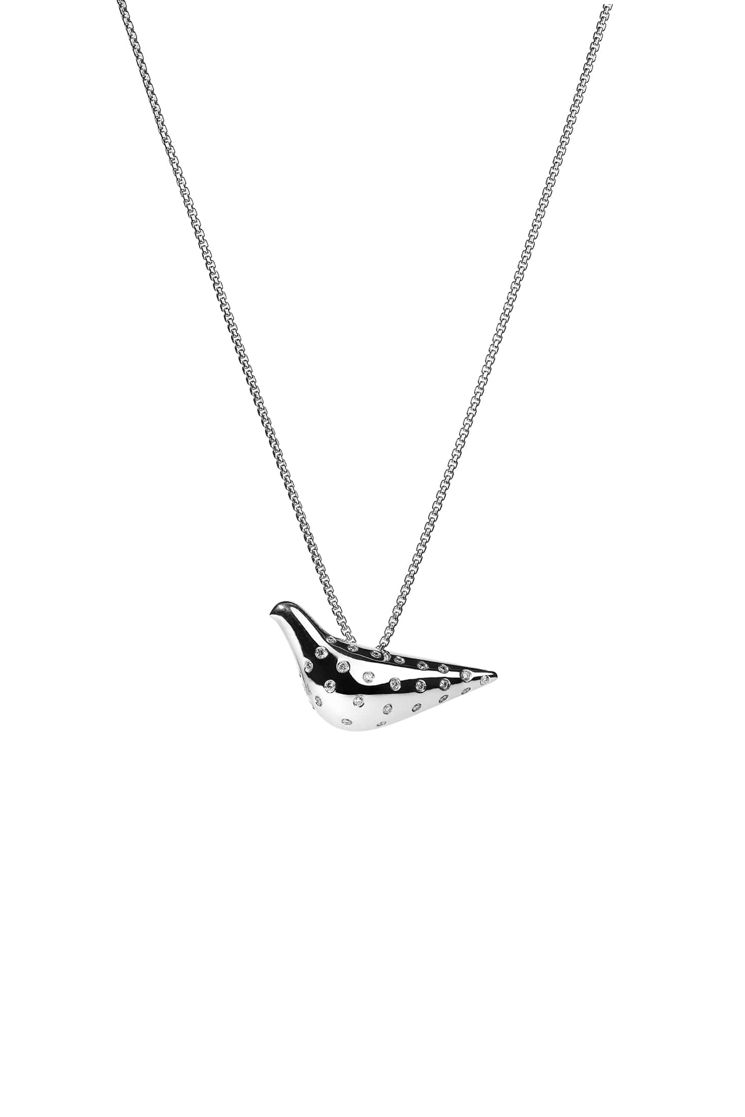 Custom Necklaces Bird Girl Pendant with Diamonds, white gold for a luxurious style