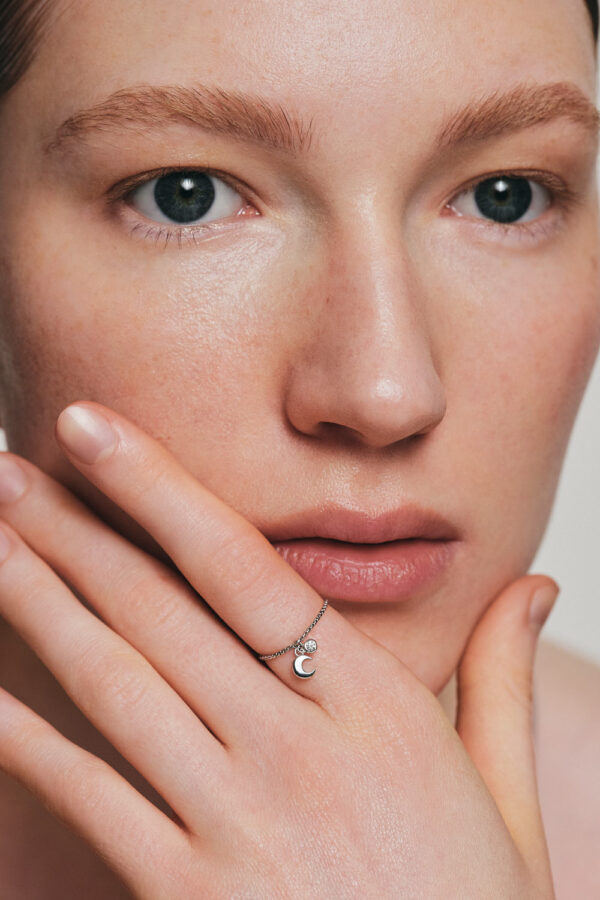Rings Moon Charm Ring, diamonds, white gold with luxury craftsmanship from Guzema