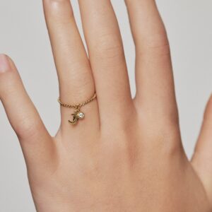 Moon Charm Ring, diamonds, yellow gold