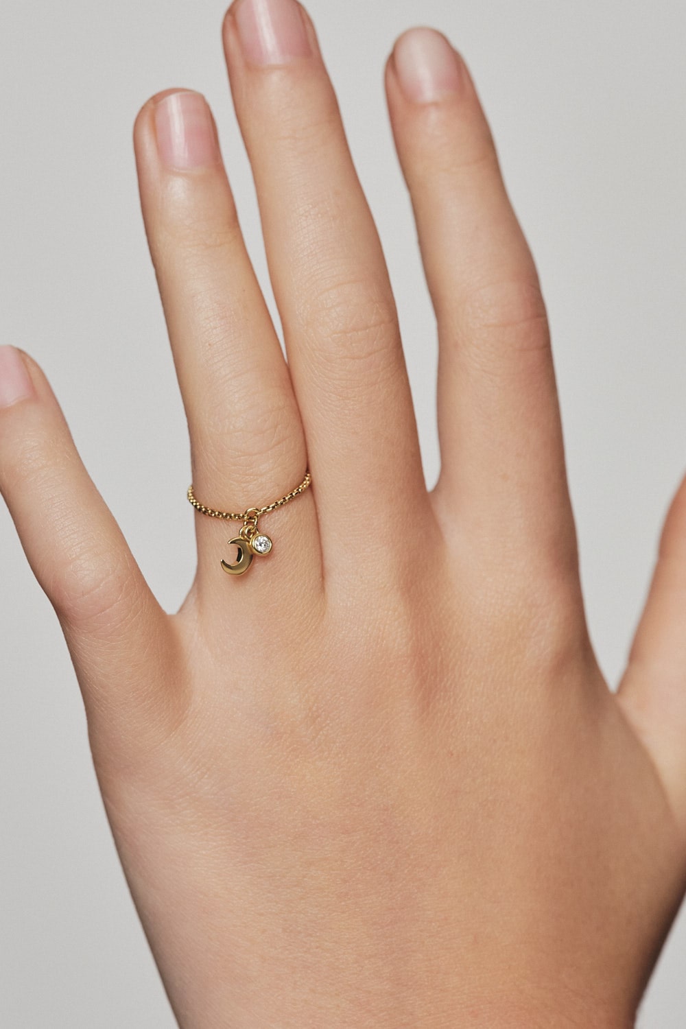 Rings Moon Charm Ring, diamonds, yellow gold with luxury craftsmanship from Guzema