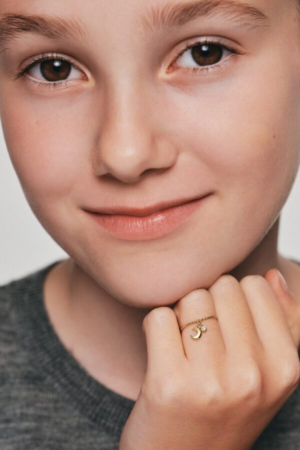 Rings Moon Charm Ring, diamonds, yellow gold with modern design available now