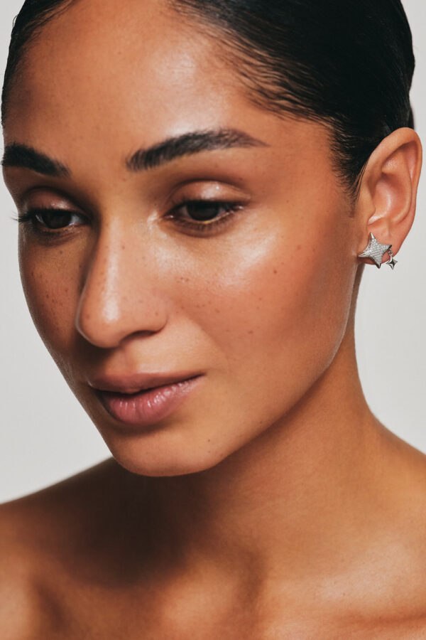 Earrings Star Charm Stud Earrings, diamonds, white gold for stylish and elegant looks