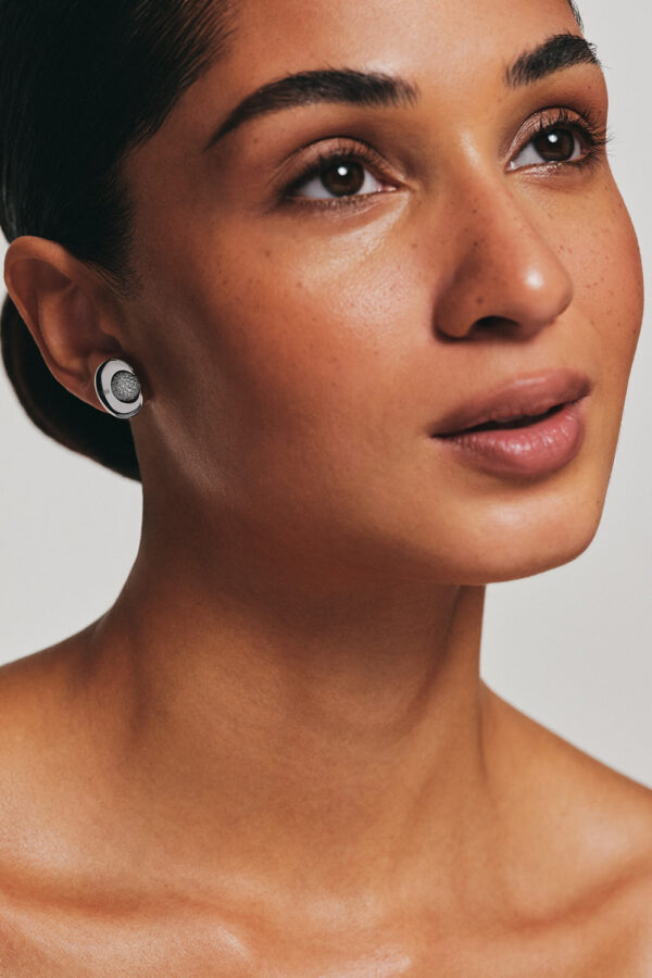 Earrings Moon and Sun Stud Earrings, diamonds, white gold with timeless design by Guzema