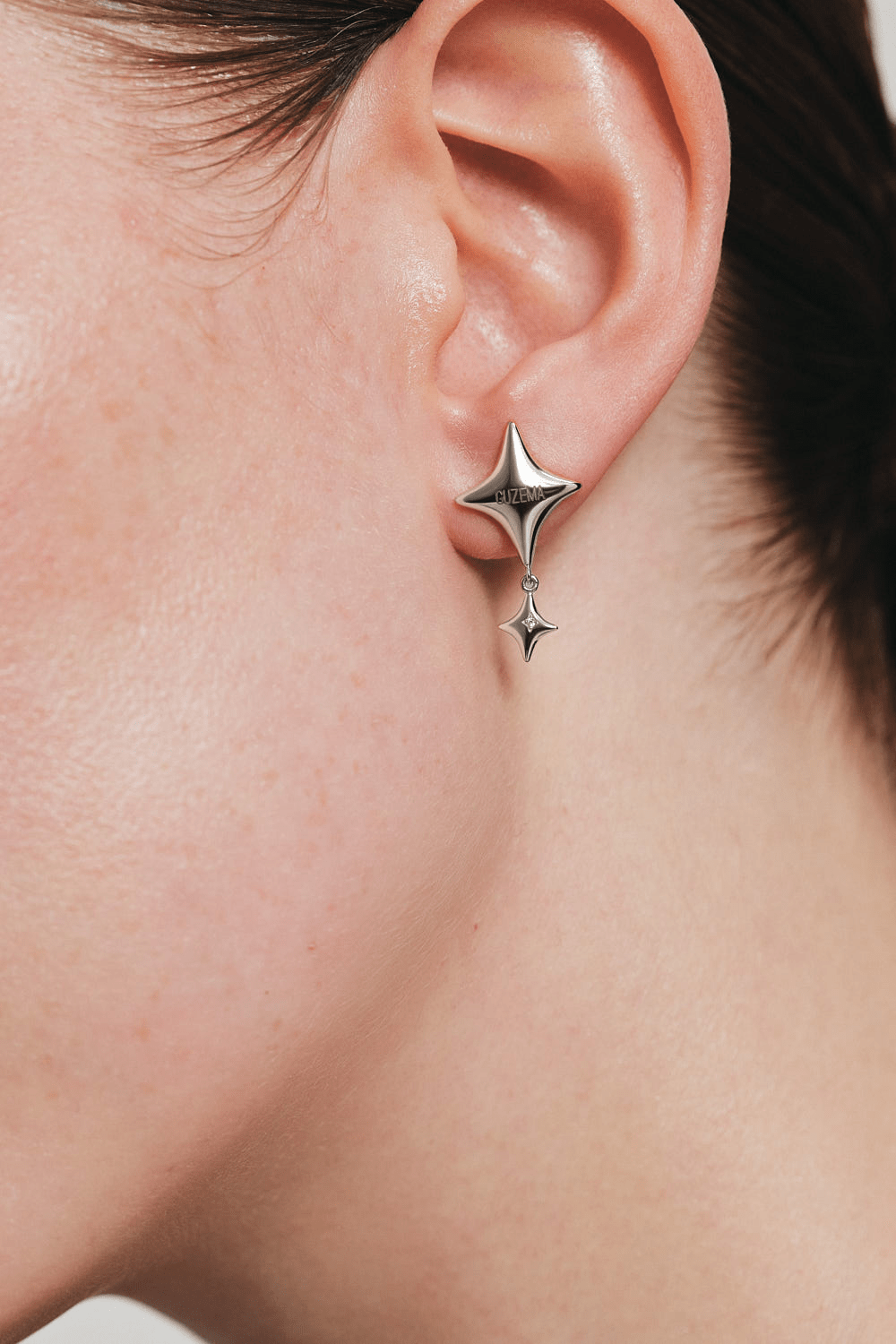 Earrings Star Drop Earrings with a diamond, white gold for a unique and sophisticated look