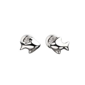 Fish Stud Earrings, white gold