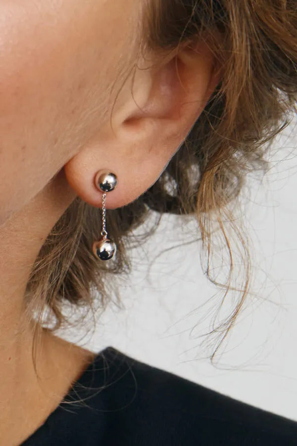 Earrings Dual Mini Orb Earrings, white gold for a unique and sophisticated look