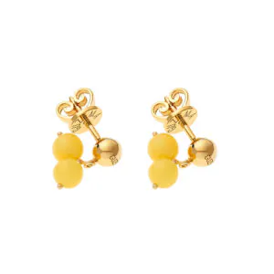 Amber Earrings, yellow gold