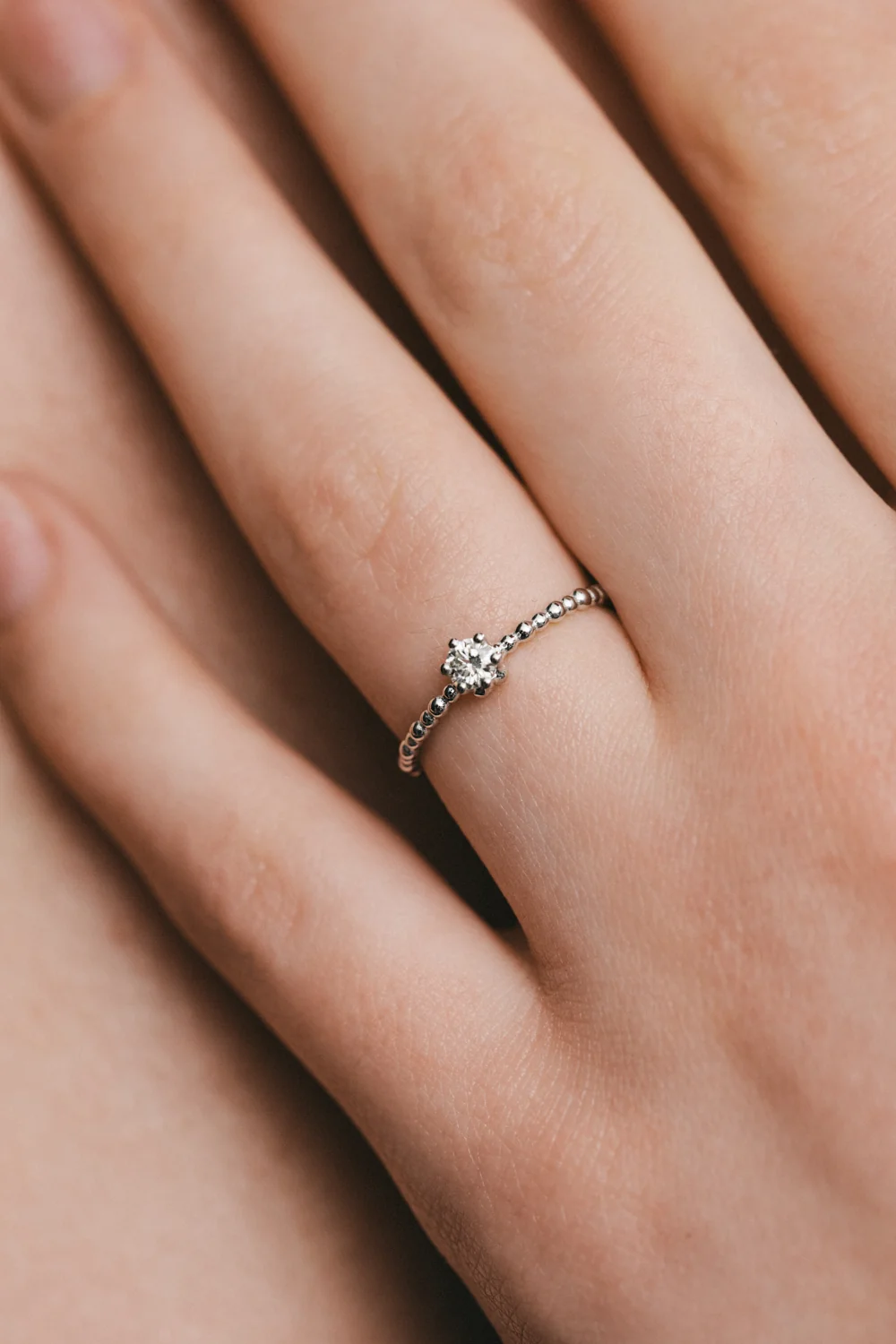 Rings Solo Diamond Beaded Ring, white gold with modern design available now