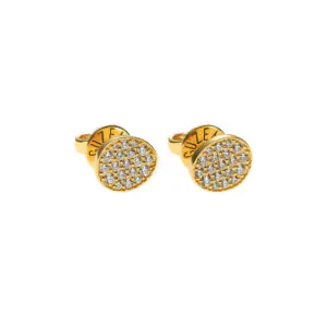 Flat Earrings, diamonds, 8 mm, yellow gold