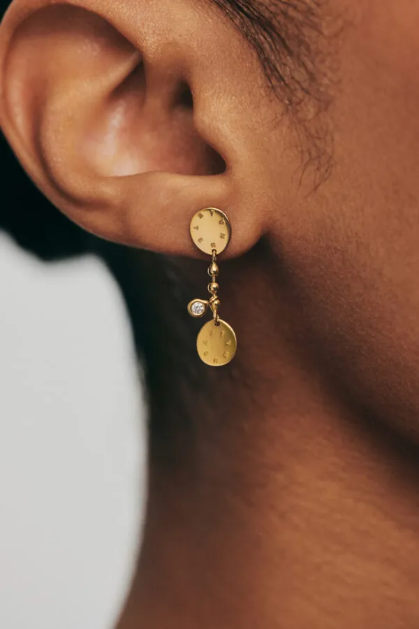 Earrings Duo Flat Eternal Earrings, diamonds, yellow gold with timeless design by Guzema