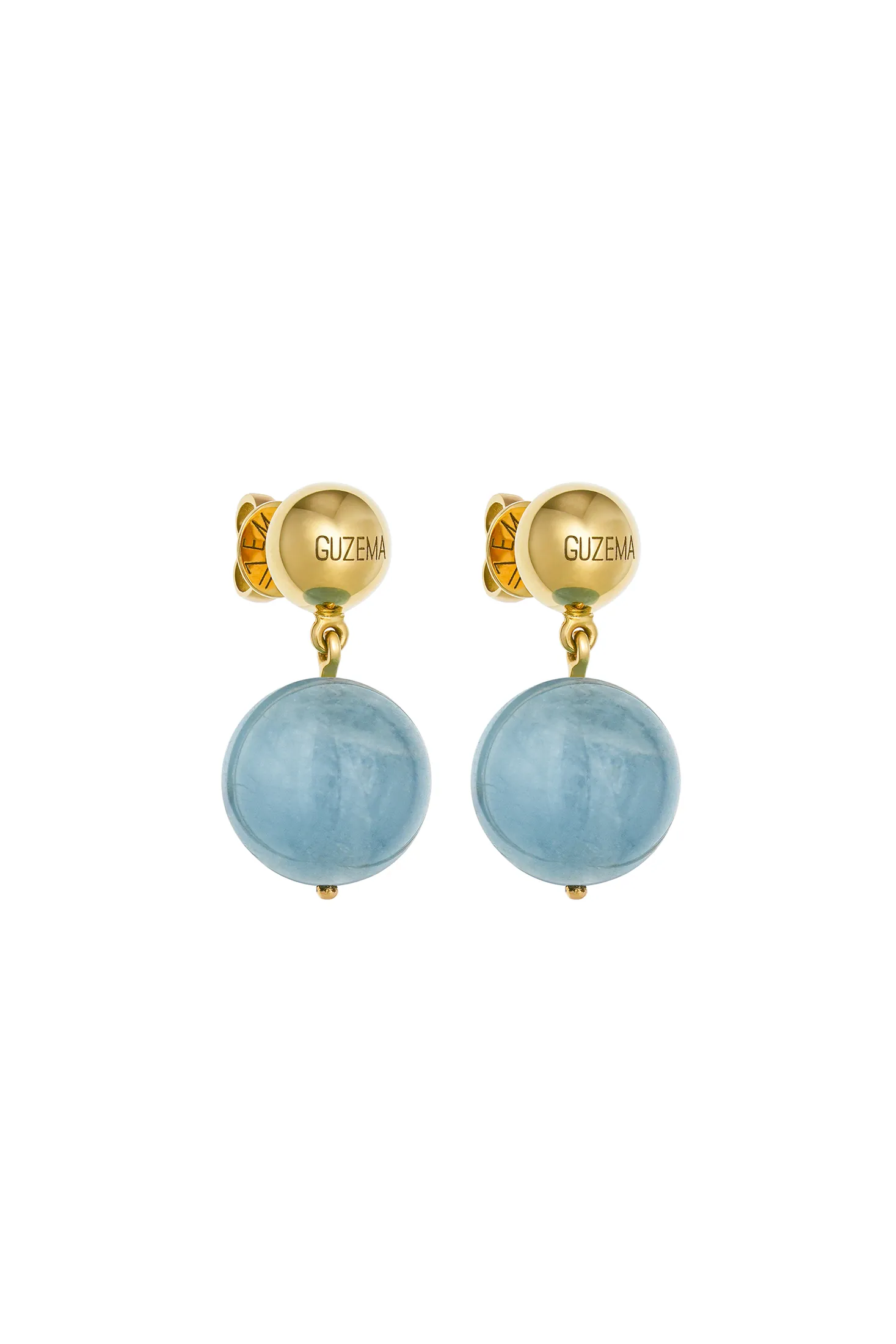 Earrings Bold Celestial Blue Earrings, yellow gold with timeless design by Guzema