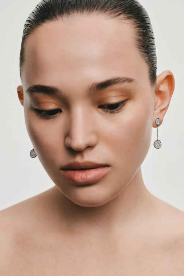 Earrings Flat Drop Earrings, diamonds, white gold with timeless design by Guzema