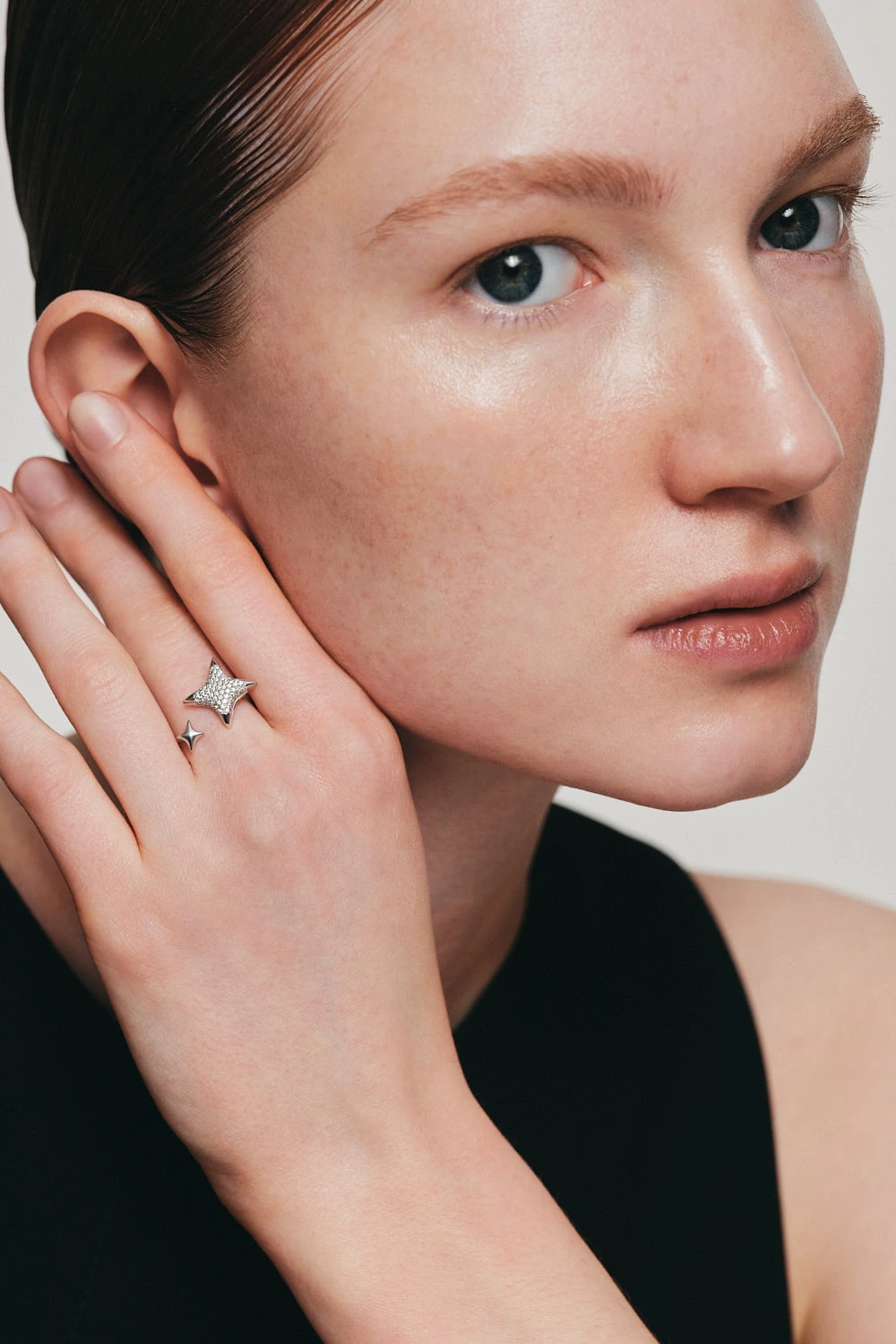 Rings Star Ring, diamonds, white gold with modern design available now