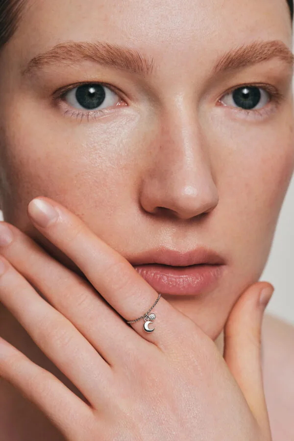 Rings Moon Charm Ring, diamonds, white gold with luxury craftsmanship from Guzema