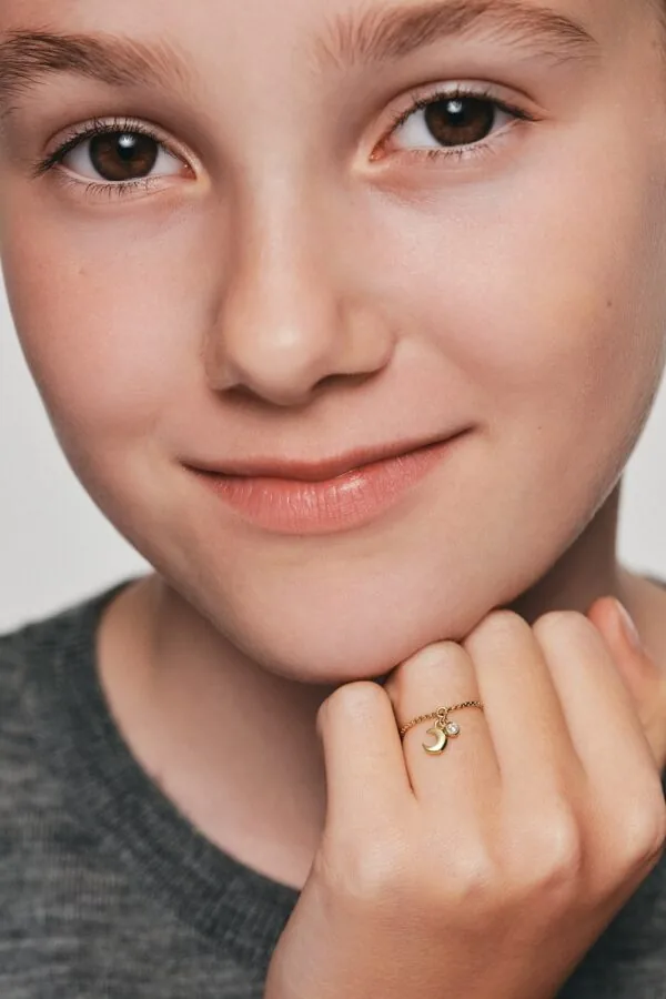 Rings Moon Charm Ring, diamonds, yellow gold with modern design available now