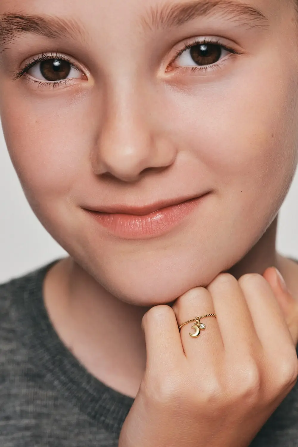 Rings Moon Charm Ring, diamonds, yellow gold with modern design available now