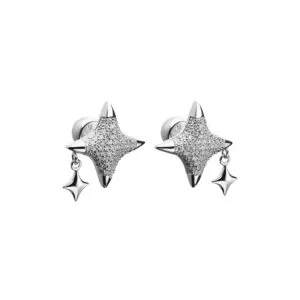 Star Charm Stud Earrings, diamonds, white gold