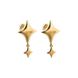 Star Drop Earrings with a diamond, yellow gold