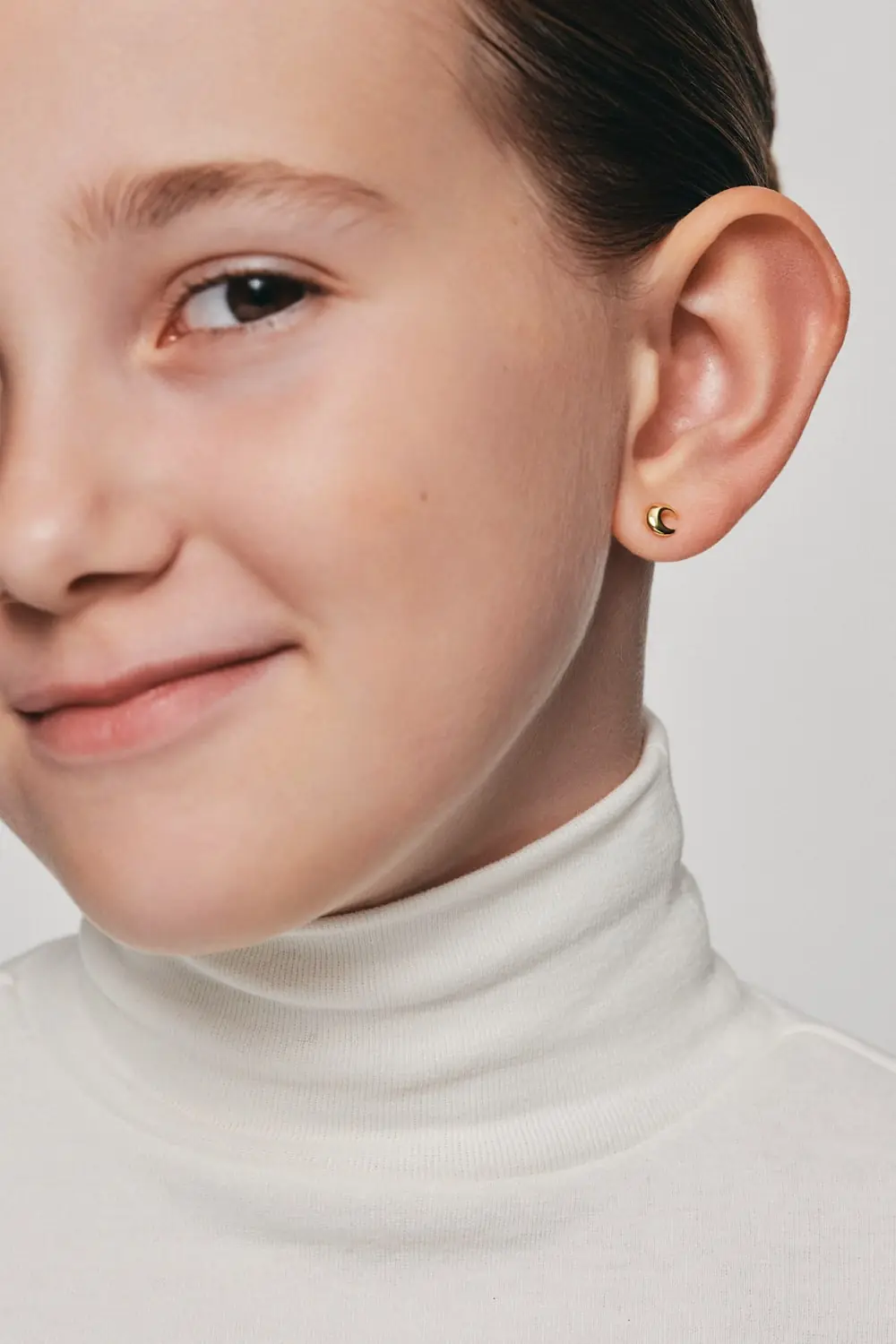 Earrings Mini Moon Stud Earrings, yellow gold for a unique and sophisticated look